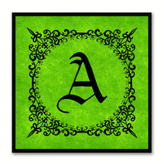 Alphabet A Green Canvas Print Black Frame Kids Bedroom Wall Décor Home Art