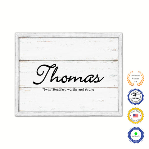 Thomas Name Plate White Wash Wood Frame Canvas Print Boutique Cottage Decor Shabby Chic