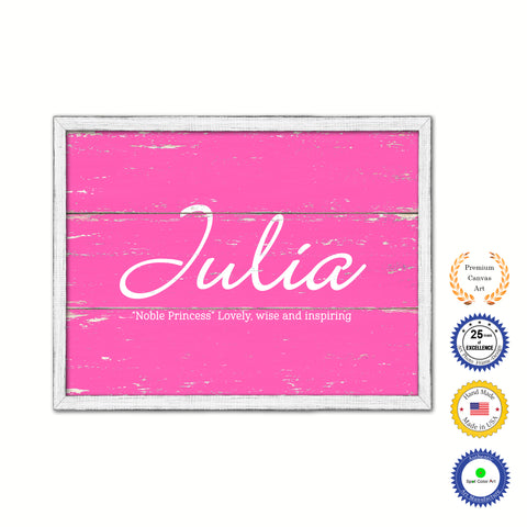 Julia Name Plate White Wash Wood Frame Canvas Print Boutique Cottage Decor Shabby Chic