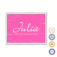 Julia Name Plate White Wash Wood Frame Canvas Print Boutique Cottage Decor Shabby Chic