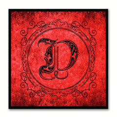 Alphabet D Red Canvas Print Black Frame Kids Bedroom Wall Décor Home Art