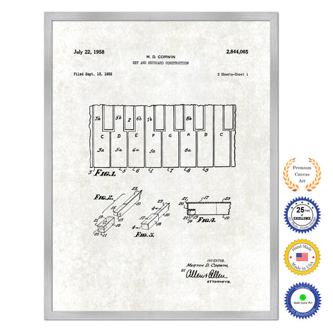 1958 Keyboard Construction Old Patent Art Print on Canvas Custom Framed Vintage Home Decor Wall Decoration Great for Gifts