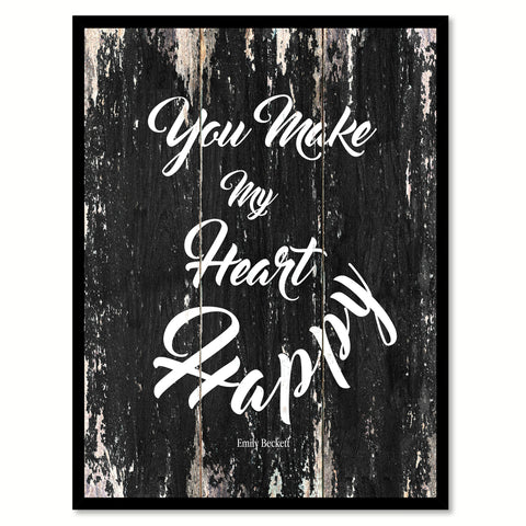 You make my heart happy - Emily Beckett Romantic Quote Saying Canvas Print with Picture Frame Home Decor Wall Art, Black