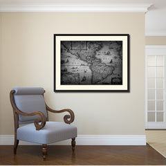 America Vintage B&W Map Canvas Print, Picture Frame Home Decor Wall Art Gift Ideas