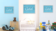 Caleb Name Plate White Wash Wood Frame Canvas Print Boutique Cottage Decor Shabby Chic
