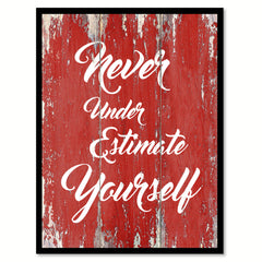 Never Underestimate Yourself Motivation Quote Saying Framed Canvas Print Gift Ideas Home Decor Wall Art 121909 Red