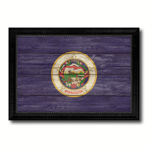 Minnesota State Flag Canvas Print with Custom Brown Picture Frame Home Decor Wall Art Decoration Gifts