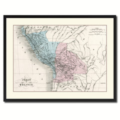Peru Bolivia Vintage Antique Map Wall Art Home Decor Gift Ideas Canvas Print Custom Picture Frame