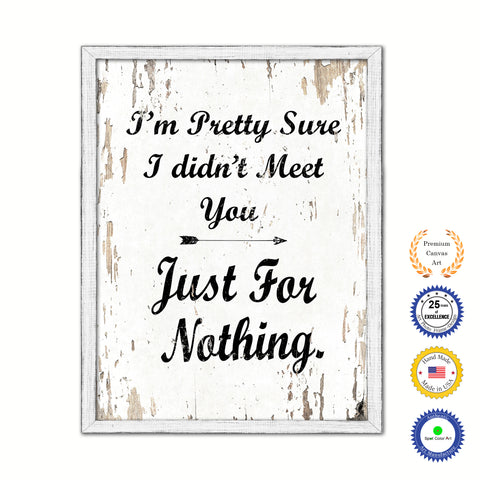 I'm Pretty Sure I Didn't Meet You Just For Nothing Vintage Saying Gifts Home Decor Wall Art Canvas Print with Custom Picture Frame