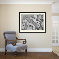 Italy Vintage B&W Map Canvas Print, Picture Frame Home Decor Wall Art Gift Ideas