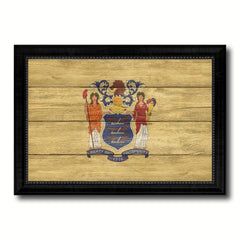 New Jersey State Flag Texture Canvas Print with Black Picture Frame Home Decor Man Cave Wall Art Collectible Decoration Artwork Gifts