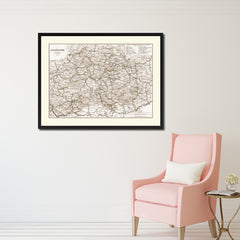 Central Germany Vintage Sepia Map Canvas Print, Picture Frame Gifts Home Decor Wall Art Decoration