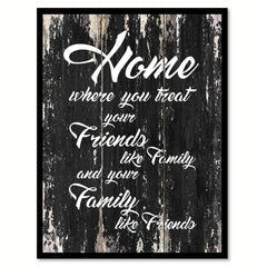 Home where you treat your friends like family & your family like friends Motivational Quote Saying Canvas Print with Picture Frame Home Decor Wall Art