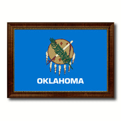 Oklahoma State Flag Canvas Print with Custom Brown Picture Frame Home Decor Wall Art Decoration Gifts