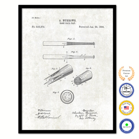 1895 Baseball Bat Old Patent Art Print on Canvas Custom Framed Vintage Home Decor Wall Decoration Great for Gifts