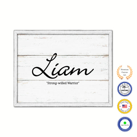 Liam Name Plate White Wash Wood Frame Canvas Print Boutique Cottage Decor Shabby Chic