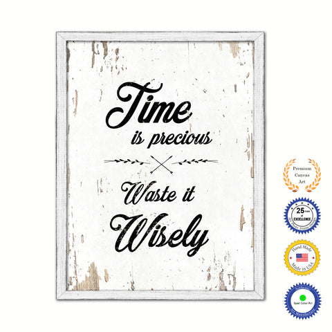 Time Is Precious Waste It Wisely Vintage Saying Gifts Home Decor Wall Art Canvas Print with Custom Picture Frame