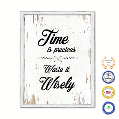 Time Is Precious Waste It Wisely Vintage Saying Gifts Home Decor Wall Art Canvas Print with Custom Picture Frame
