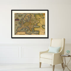 Europe Vintage Antique Map Wall Art Home Decor Gift Ideas Canvas Print Custom Picture Frame