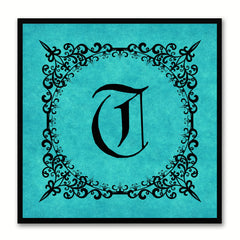 Alphabet T Aqua Canvas Print Black Frame Kids Bedroom Wall Décor Home Art