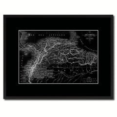 Columbia Venezuela Guianna Vintage Monochrome Map Canvas Print, Gifts Picture Frames Home Decor Wall Art