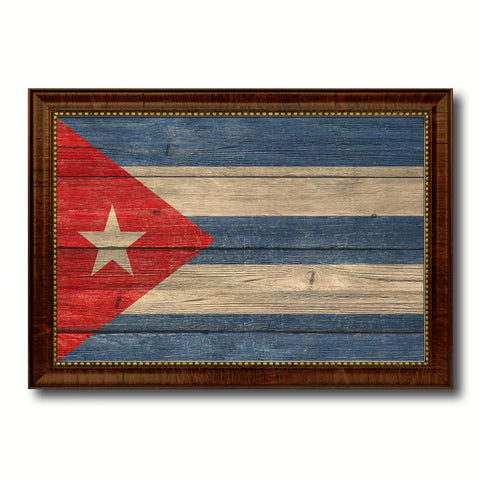 Cuba Country Flag Texture Canvas Print with Brown Custom Picture Frame Home Decor Gift Ideas Wall Art Decoration