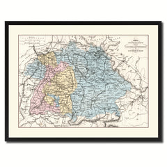 Southern Germany: Bavaria Wurttemberg Hesse Vintage Antique Map Wall Art Home Decor Gift Ideas Canvas Print Custom Picture Frame