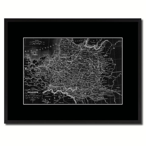 Poland Prussia Germany Vintage Monochrome Map Canvas Print, Gifts Picture Frames Home Decor Wall Art