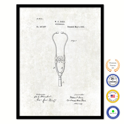 1882 Doctor Stethoscope Vintage Patent Artwork Black Framed Canvas Print Home Office Decor Great for Doctor Paramedic Surgeon Hospital Medical Student