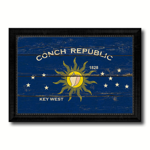 Conch Republic Key West City Florida State Vintage Flag Canvas Print Black Picture Frame