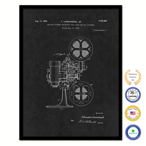1936 Lindenberg Motion Picture Projector Old Patent Art Print on Canvas Custom Framed Vintage Home Decor Wall Decoration Great for Gifts