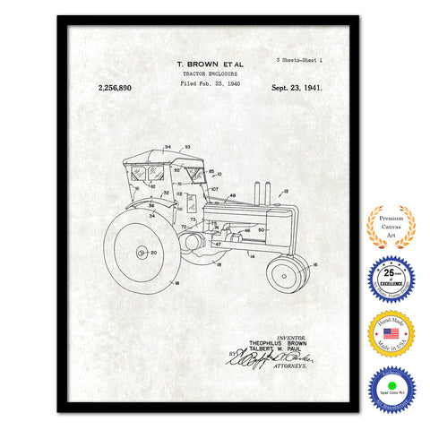 1941 Tractor Enclosure Old Patent Art Print on Canvas Custom Framed Vintage Home Decor Wall Decoration Great for Gifts