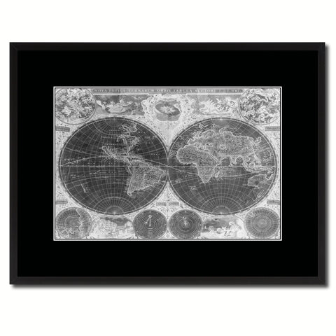 World Vintage Monochrome Map Canvas Print, Gifts Picture Frames Home Decor Wall Art
