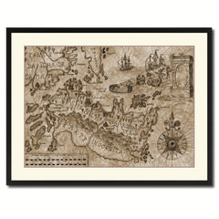 Land Vintage Sepia Map Canvas Print, Picture Frame Gifts Home Decor Wall Art Decoration