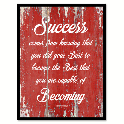 Success Comes From Knowing John Wooden Inspirational Quote Saying Gift Ideas Home Decor Wall Art