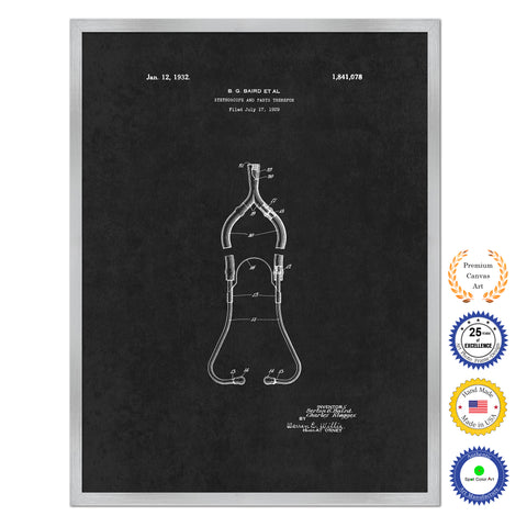 1932 Doctor Stethoscope Antique Patent Artwork Silver Framed Canvas Home Office Decor Great for Doctor Paramedic Surgeon Hospital Medical Student