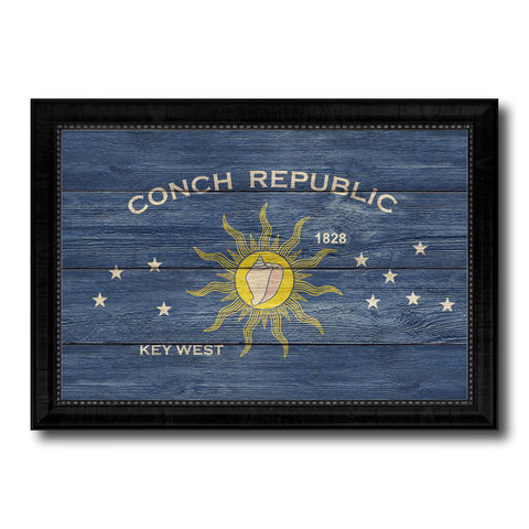 Conch Republic Key West City Florida State Texture Flag Canvas Print Black Picture Frame