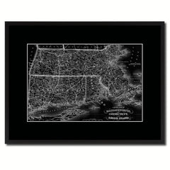 Massachusetts Connecticut Rhode Island Vintage Monochrome Map Canvas Print, Gifts Picture Frames Home Decor Wall Art