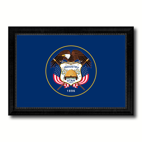 Utah State Flag Texture Canvas Print with Black Picture Frame Home Decor Man Cave Wall Art Collectible Decoration Artwork Gifts