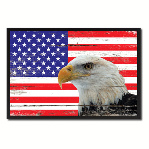American Eagle USA Flag Vintage Canvas Print with Picture Frame Home Decor Man Cave Wall Art Collectible Decoration Artwork Gifts