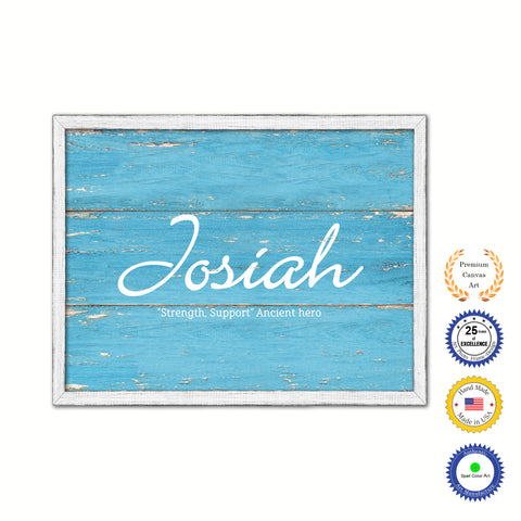 Josiah Name Plate White Wash Wood Frame Canvas Print Boutique Cottage Decor Shabby Chic