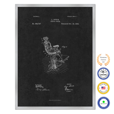 1892 Dentist Dental Chair Antique Patent Artwork Silver Framed Canvas Home Office Decor Great for Dentist Orthodontist