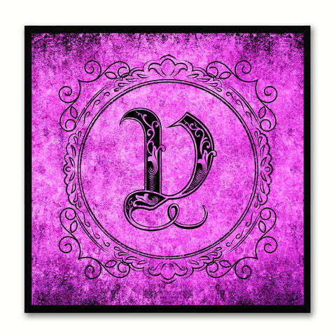 Alphabet V Purple Canvas Print Black Frame Kids Bedroom Wall Décor Home Art