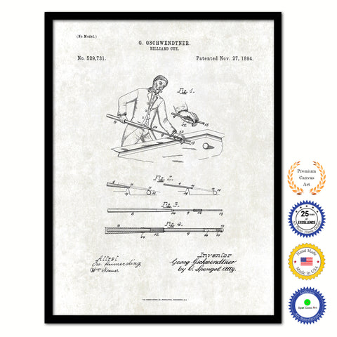 1894 Billiard Cue Stick Old Patent Art Print on Canvas Custom Framed Vintage Home Decor Wall Decoration Great for Gifts