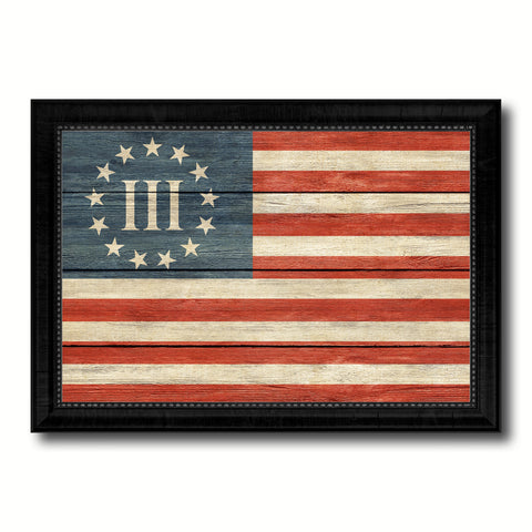3 Percent Betsy Ross Nyberg Battle III Revolutionary War Military Flag Texture Canvas Print with Black Picture Frame Gift Ideas Home Decor Wall Art
