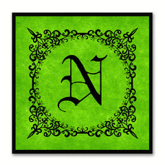 Alphabet N Green Canvas Print Black Frame Kids Bedroom Wall Décor Home Art