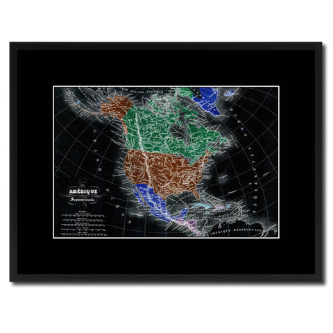 North America Canada Mexico Vintage Vivid Color Map Canvas Print, Picture Frame Home Decor Wall Art Office Decoration Gift Ideas