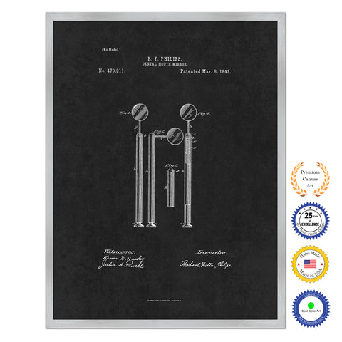 1892 Dentist Dental Mouth Mirror Antique Patent Artwork Silver Framed Canvas Home Office Decor Great for Dentist Orthodontist
