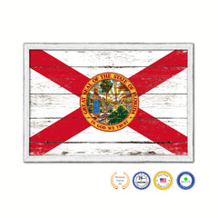 Florida State Flag Shabby Chic Gifts Home Decor Wall Art Canvas Print, White Wash Wood Frame