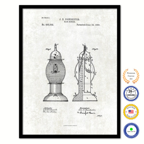 1889 Barber Hair Sanitizer Vintage Patent Artwork Black Framed Canvas Print Home Office Decor Great Gift for Barber Salon Hair Stylist